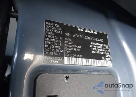 2019 Mercedes-Benz Sprinter 2500 High Roof V6 из США, поврежденный, VIN WD4PF1CD8KT013202